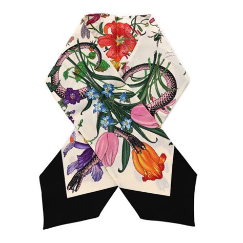 gucci scarf with snake|GUCCI Silk Twill Flora Snake Neck Bow Scarf Ivory Black .